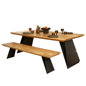 Ensemble de table à manger rectangulaire industrielle en bois de manguier massif avec base pliante en métal pour la maison, le bureau, la cuisine, le bar, table à manger moderne - Product Image 5