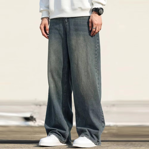 Vaqueros de mezclilla de algodón para hombre, estilo hip hop, ultra holgados, de pierna recta, con efecto desgastado y corte oversize. - Product Image 2
