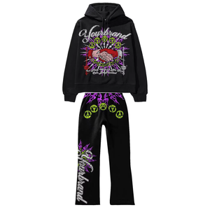 Unisex Oversized Hoodie and Sweatpants Set Printed Street Style Black with Flame Pineapple Graphic Autumn Wear - Product Image 5