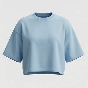 Blusa de Verano Personalizada de Color Liso para Mujer, Cuello Redondo, Camiseta Corta Informal de Manga Corta, Prenda de Moda - Product Image 1