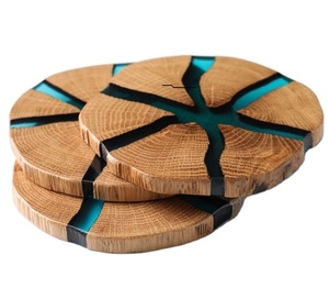 Sous-verre rond luxueux en bois et résine époxy à l'étranger, ensemble de tampons/tapis de table de cuisine Blooming Bud à prix abordable - Product Image 1