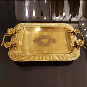 Plateau de service en métal doré de luxe, personnalisé, en aluminium, de haute qualité, pour hôtel, restaurant, rangement décoratif, prix avantageux, vente en gros - Product Image 2