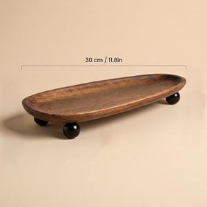 Oval Wood Decorative Tray With Feet Minimalist Design Handcrafted Wooden Platter For <b>Keys</b> Sunglasses And Small Items - Product Image 5
