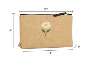 กระเป๋าคลัทช์ขนาดใหญ่ลายดอกเดซี่แบบรักษ์โลก ผลิตจากผ้าปอกระเจา พร้อมซิป ใช้จัดเก็บเครื่องสำอาง จากรัฐเบงกอล อินเดีย - Product Image 5