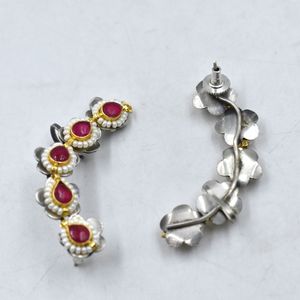 Trending Flower Pattern <b>Cuff</b> <b>Earrings</b> Vintage Silver Look Alike stone <b>ear</b> <b>cuff</b> for Women's Alloy Jewelry for Women and Girls - Product Image 4