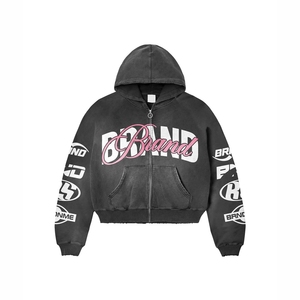 Private Label Trendy Acid Washed Unisex Tracksuit Winter Midweight Hooded 2 Piece Loose Fit Fashion Set Distressed Vintage Set - Product Image 2