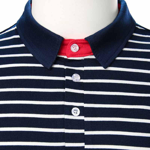 Men's Striped Short Sleeve Polo Shirt Cotton Knitted Breathable Casual Regular Fit Navy White Pattern - Product Image 2