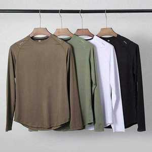 เสื้อคอมเพรสชั่นผู้ชาย แขนยาว แห้งเร็ว คอกลม ผ้ายืดสแปนเด็กซ์/โพลีเอสเตอร์ เสื้อยืดออกกำลังกาย ปั่นจักรยาน วิ่ง เล่นกีฬา - Product Image 1