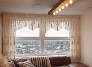 Rideau en macramé de luxe Aurora 290x160 cm – Grande cantonnière bohème pour fenêtre – Rideau décoratif en coton fait main – Sur mesure - Product Image 1