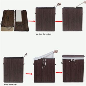 Panier pliant en bambou à treillis simple avec couvercle brun foncé – Collection YJ de paniers à linge en osier - Product Image 4