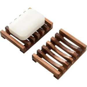 Slotted Wooden Soap Saver <b>Tray</b> Rectangular Natural Wood Bar Soap Holder Countertop Self Draining Soap Rack <b>Bath</b> Hardware - Product Image 1