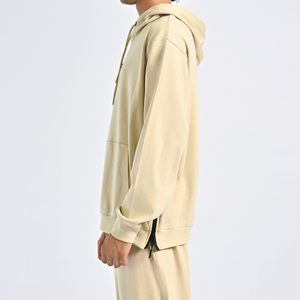 Ensemble de survêtement beige personnalisé avec logo, vente en gros, streetwear oversize, pantalon de survêtement épais pour homme, 400 GSM - Product Image 2