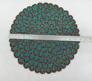 Salvamantel Redondo Hecho a Mano con Cuentas, Diseño Bohemio Azul, Salvamantel de Tela de 450 mm de Diámetro - Product Image 5