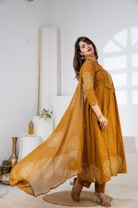Stylish Mustard Anarkali <b>Kurta</b> Set for <b>Women</b> with Embroidered Dupatta Festive Traditional Indian Ethnic Wear - Product Image 6