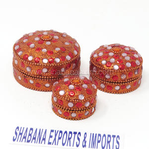 Decorative Lac Glitter Pink Trinket <b>Box</b> 3 Pcs Set Indian Handmade Aluminium Small <b>Box</b> Trinket Luxury Jewelry Storage for Decor - Product Image 5