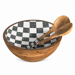 Bandeja de madera de mango ecológica, pequeña, hecha a mano, con estampado a cuadros en blanco y negro, para servir frutos secos, juego de cocina. - Product Image 2