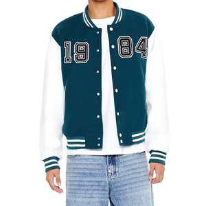 เสื้อแจ็คเก็ตวาร์ซิตี้สีเขียวอมฟ้าขาวสำหรับผู้ชาย แบบ Letterman Bomber ติดกระดุมด้านหน้า แต่งขอบยางยืด สไตล์ลำลอง แฟชั่นสตรีทแวร์ เสื้อคลุมแฟชั่น - Product Image 6