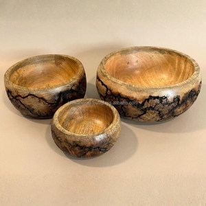 Juego de Tazones de Madera Hechos a Mano con Acabado Fractal Quemado, Estilo Rústico, Bohemio y Campestre - Product Image 4