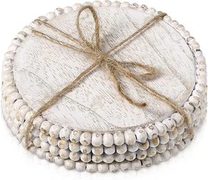 <b>Round</b> Wood <b>Table</b> <b>Mats</b> with Beaded Edge Vintage Style Handmade 350 Mm Diameter Non-Slip Heat Resistant Eco-Friendly - Product Image 1