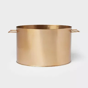 Modern Matte Gold Oval Galvanized Steel <b>Ice</b> Bucket With Unique Side Handles, Party Champagne Beer Beverage Tub For Serving - Product Image 2
