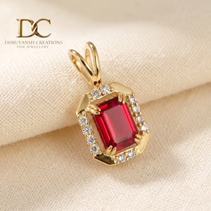 Colgante de Oro Amarillo Sólido de 9K con Diamante Cultivado en Laboratorio y Rubí Color Sangre de Pichón, Certificado por IGI, Joyería Fina para Collar de Mujer - Product Image 4