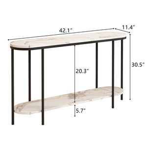 Consolle a 2 livelli con ripiani stretti e specchio effetto marmo per ingresso, soggiorno o camera da letto - 31283576 - Product Image 4