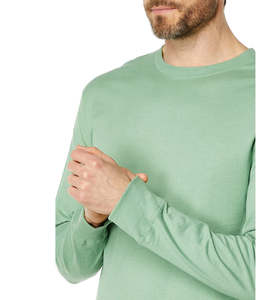 เสื้อยืดแขนยาวสีเขียวอ่อนสำหรับผู้ชาย ผ้าฝ้ายผสม คอกลม เสื้อลำลองแบบพื้นฐาน - Product Image 2