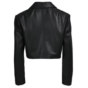 <b>Women</b> Genuine Leather Cropped <b>Jacket</b> V-neck Short <b>Sleeveless</b> Outerwear Custom Color Spring Autumn - Product Image 4