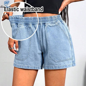 Premium <b>Jean</b> Women's Denim Shorts <b>Elastic</b> Waistband Light Blue Casual Summer Shorts OEM ODM Wholesale Factory - Product Image 3