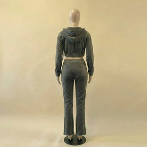 Custom Acid Wash Vintage Women <b>Cropped</b> <b>Zip</b> <b>Up</b> Hoodie Flare Pants Tracksuit Set Two Piece Gym Casual Jogging Sweatsuit Set - Product Image 5