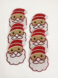 Handmade Beaded Santa Claus Coasters Christmas <b>Table</b> Mats Decorative Drink Pads Red White Fabric Bohemian Design Eco-Friendly - Product Image 5