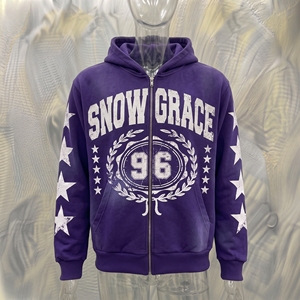 Sudadera con Capucha y Cierre de Cremallera Snow Grace para Hombre, Ropa Casual de Invierno, Diseño Estampado, Corte Holgado, 100% Algodón - Product Image 4