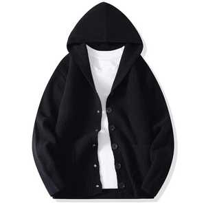 Unisex Knitted Hooded <b>Cardigan</b> Regular Sleeve Solid Color Button Front Regular Fit Casual Winter Wear 100% Cotton <b>Pocket</b> - Product Image 4
