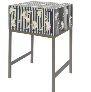 Artisan Handmade Bone Inlay Nightstand Contemporary Floral <b>End</b> <b>Table</b> With Metal Base Modern <b>Storage</b> Cabinet for Luxury Interiors - Product Image 1