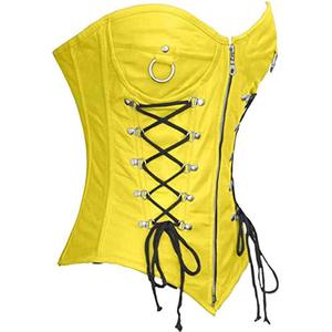 Corset jaune en cuir PU pour femme, cincher de taille, bustier push-up, à lacets, fermeture éclair avant, lingerie sexy - Product Image 2