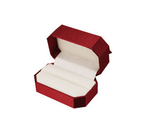 Boîte à bijoux rectangulaire style ruban à double anneau, extérieur en velours satiné, construction en papier, 74x50x40mm, Saint-Valentin Yongda P9-02R - Product Image 1