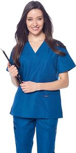 Blouse d'hôpital rose pour femmes, manches courtes, col en V, coton et polyester tissé, pour les professionnels de la santé - Product Image 6