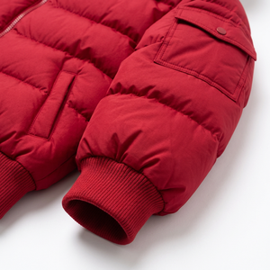 Men's Red Hooded Puffer Jacket <b>Fur</b> <b>Trim</b> Cotton Filled Windproof Zipper Closure Casual Winter Coat Worsted Fabric Streetwear - Product Image 5