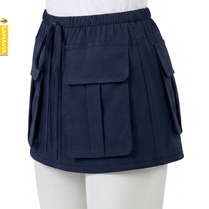 Jupe courte cargo décontractée brodée pour femme SAMAVIA, taille élastique, cordon de serrage, multi-poches, couleur unie, 100% polyester, toutes saisons - Product Image 3