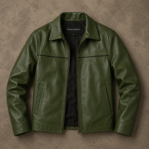 Chaqueta de Cuero Genuino Negra para Hombre Mystical Green, con Capucha y Cuello Alto, Diseño Transpirable para Invierno - Product Image 1