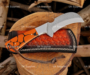 Couteau de chasse à lame fixe en acier inoxydable de qualité industrielle UA Supplies, type pied de mouton, manche en résine rouge, longueur 7,5 pouces - Product Image 5