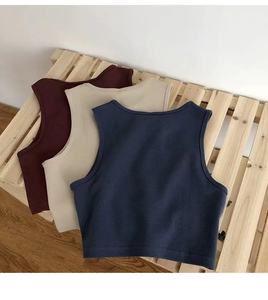 Women's High Waist Slim Inside T-shirt Women's Elastic Short Sleeveless Bottom Shirt Girl Support Custom Cropped tank <b>Top</b> - Product Image 4