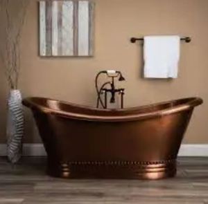 Bañera Independiente de Cobre Antiguo Pulido con Relieve, Personalizada para Decoración de Baños Tradicionales - Artesanía India - Product Image 2