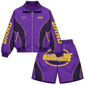 Your Brand name Mens Sporty Tracksuit <b>Set</b> Purple Yellow Sublimation Print Quick Dry <b>Knitted</b> Jacket Shorts Spring windbreaker <b>set</b> - Product Image 4