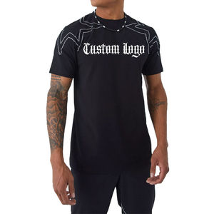 Camiseta de Cuello Redondo para Hombre, Corte Regular, Lona de Poliéster/Algodón de Alta Calidad, Gruesa, Transpirable, con Logotipo Personalizado Impreso y Pedrería - Product Image 1