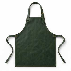 Delantal de cuero PU verde con bolsillo, estilo clásico y duradero para cocinar, uso diario, con logotipo personalizado - Product Image 2