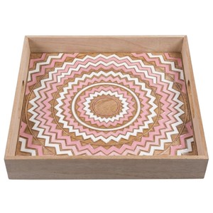 Juego de bandejas de servir de madera de teca artesanal de primera calidad con patrón geométrico triangular, bandeja decorativa para el hogar y regalos - Product Image 2