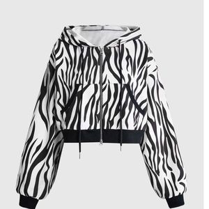 Sweat-shirt zippé court personnalisé pour femme, imprimé zèbre, style Y2K, avec cordon de serrage, motif animalier, en polaire, veste décontractée streetwear - Product Image 1