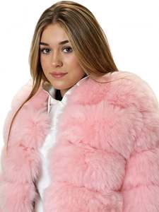 Pink Eco-Friendly Vintage Faux Fur <b>Jacket</b> <b>Women</b> Winter Thick Warm <b>Short</b> Coat Full <b>Sleeve</b> Solid Color Fox Style Outerwear - Product Image 6