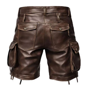 Shorts cargo en cuir pour homme, style motard, avec poches zippées, taille mi-haute, fermeture boutonnée, longueur Bermuda - Product Image 2